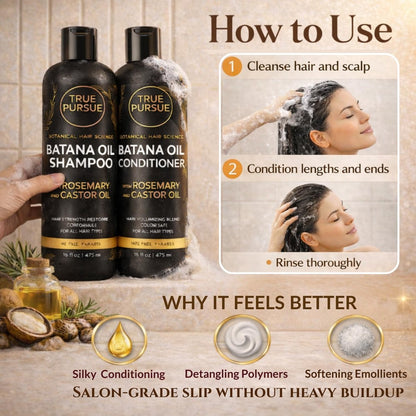 TRUÉ PURSUÉ Batana Oil Shampoo & Conditioner Set for Hair Growth Support – with Rosemary & Castor Oil – Sulfate-Free for Dry, Damaged & Thinning Hair – 16 fl oz Each Avelisse
