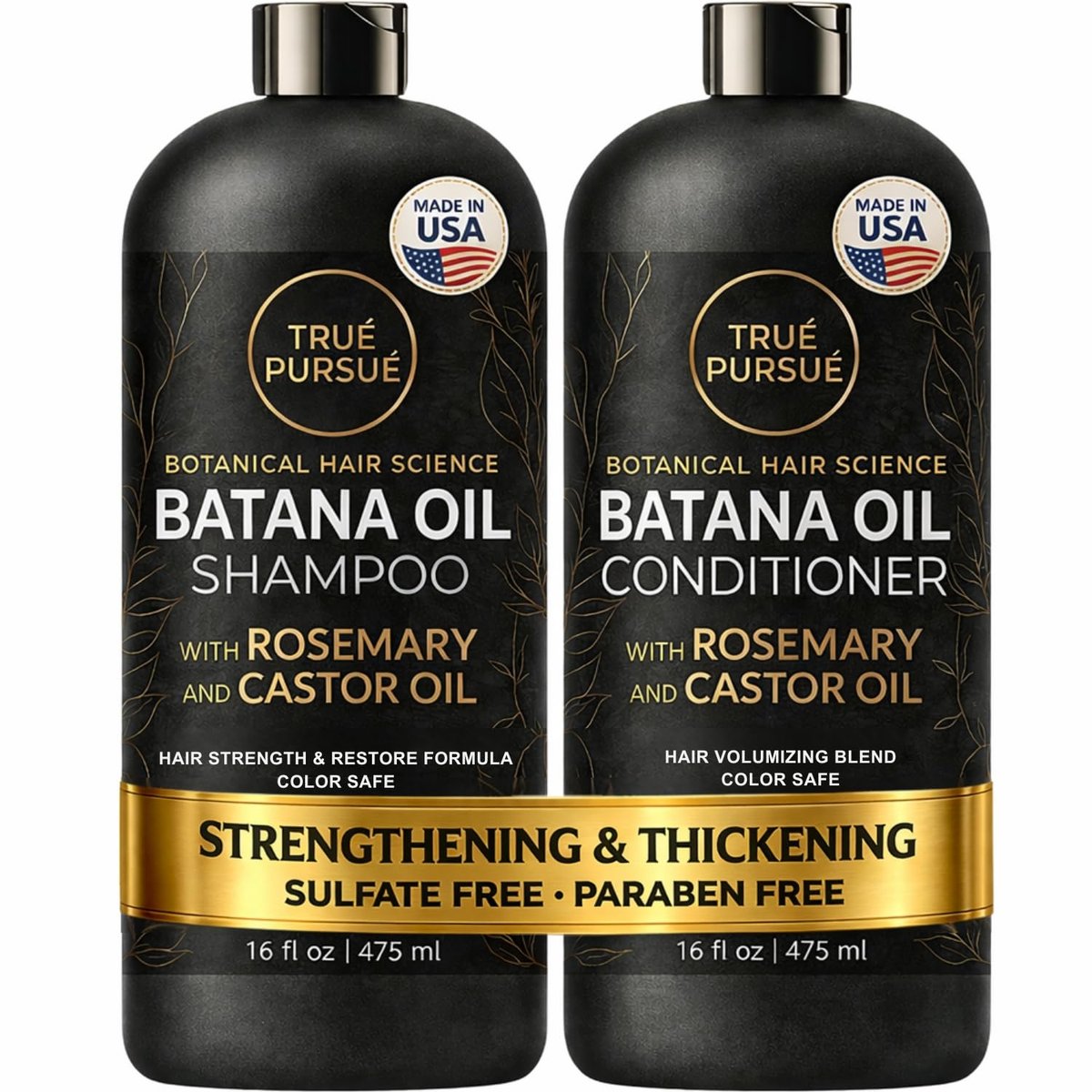 TRUÉ PURSUÉ Batana Oil Shampoo & Conditioner Set for Hair Growth Support – with Rosemary & Castor Oil – Sulfate-Free for Dry, Damaged & Thinning Hair – 16 fl oz Each Avelisse