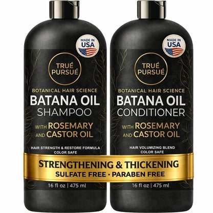 TRUÉ PURSUÉ Batana Oil Shampoo & Conditioner Set for Hair Growth Support – with Rosemary & Castor Oil – Sulfate-Free for Dry, Damaged & Thinning Hair – 16 fl oz Each Avelisse