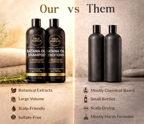 TRUÉ PURSUÉ Batana Oil Shampoo & Conditioner Set for Hair Growth Support – with Rosemary & Castor Oil – Sulfate-Free for Dry, Damaged & Thinning Hair – 16 fl oz Each Avelisse