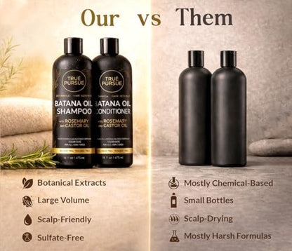 TRUÉ PURSUÉ Batana Oil Shampoo & Conditioner Set for Hair Growth Support – with Rosemary & Castor Oil – Sulfate-Free for Dry, Damaged & Thinning Hair – 16 fl oz Each Avelisse