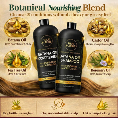 TRUÉ PURSUÉ Batana Oil Shampoo & Conditioner Set for Hair Growth Support – with Rosemary & Castor Oil – Sulfate-Free for Dry, Damaged & Thinning Hair – 16 fl oz Each Avelisse