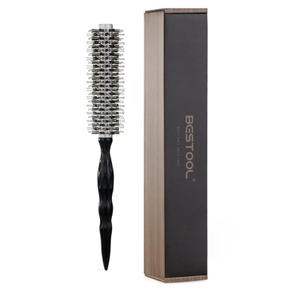 BESTOOL Lightweight Round Brush for Blowout Styling - Small Boar Bristle Hair Brush for Short to Medium Hair, Adds Shine & Smoothness, Creates Volume