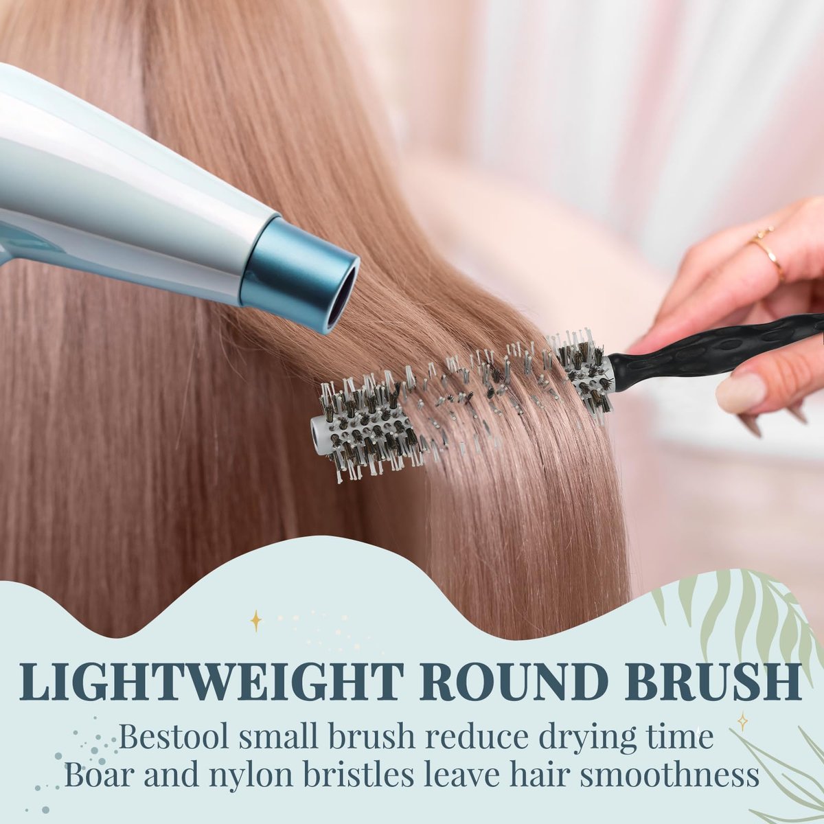 BESTOOL Lightweight Round Brush for Blowout Styling - Small Boar Bristle Hair Brush for Short to Medium Hair, Adds Shine & Smoothness, Creates Volume - görsel 7