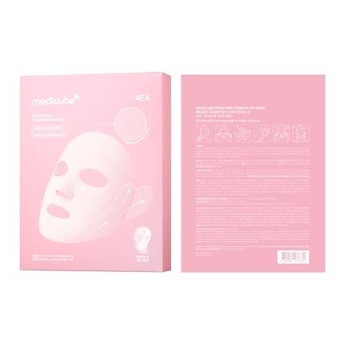 medicube PDRN Pink Tension Up Mask – 3-Step V-Line Sheet Mask for Contoured Chin & Jawline, Full-Face Firming with Salmon PDRN, NAD & Caffeine, Korean Skincare, 34g x 4ea + Tightening Band Avelisse