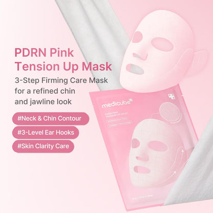 medicube PDRN Pink Tension Up Mask – 3-Step V-Line Sheet Mask for Contoured Chin & Jawline, Full-Face Firming with Salmon PDRN, NAD & Caffeine, Korean Skincare, 34g x 4ea + Tightening Band Avelisse