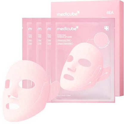medicube PDRN Pink Tension Up Mask – 3-Step V-Line Sheet Mask for Contoured Chin & Jawline, Full-Face Firming with Salmon PDRN, NAD & Caffeine, Korean Skincare, 34g x 4ea + Tightening Band Avelisse