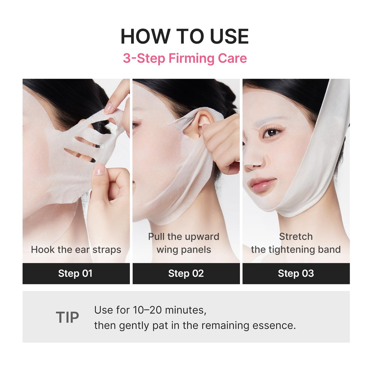 medicube PDRN Pink Tension Up Mask – 3-Step V-Line Sheet Mask for Contoured Chin & Jawline, Full-Face Firming with Salmon PDRN, NAD & Caffeine, Korean Skincare, 34g x 4ea + Tightening Band Avelisse