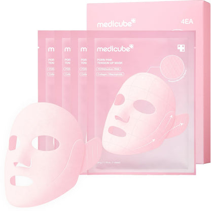 medicube PDRN Pink Tension Up Mask – 3-Step V-Line Sheet Mask for Contoured Chin & Jawline, Full-Face Firming with Salmon PDRN, NAD & Caffeine, Korean Skincare, 34g x 4ea + Tightening Band Avelisse