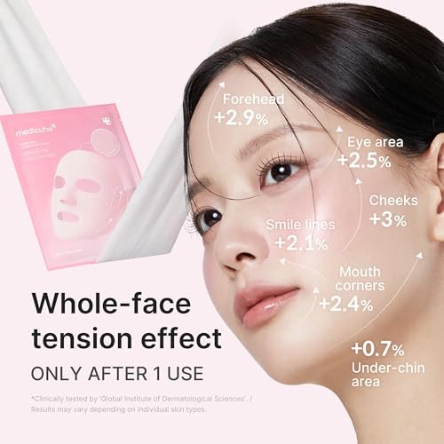 medicube PDRN Pink Tension Up Mask – 3-Step V-Line Sheet Mask for Contoured Chin & Jawline, Full-Face Firming with Salmon PDRN, NAD & Caffeine, Korean Skincare, 34g x 4ea + Tightening Band Avelisse