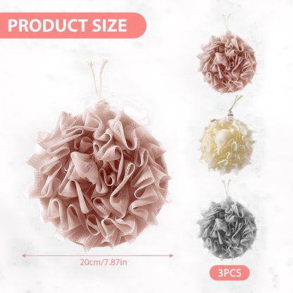 3 PCS Bar Soap Loofah Pouch - 2 in 1 Drawstring Loofah Soap Holder & Exfoliating Mesh Shower Ball for Cleansing and Smooth Skin (Beige+Grey+Pink)