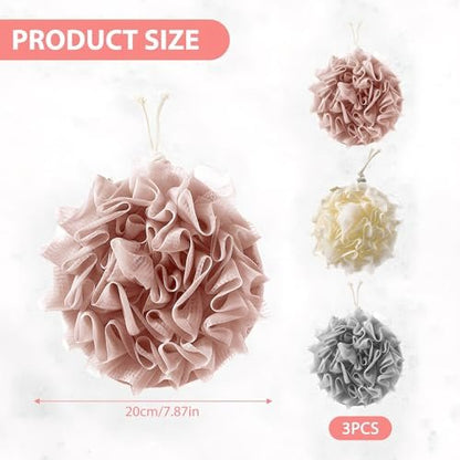 3 PCS Bar Soap Loofah Pouch - 2 in 1 Drawstring Loofah Soap Holder & Exfoliating Mesh Shower Ball for Cleansing and Smooth Skin (Beige+Grey+Pink)