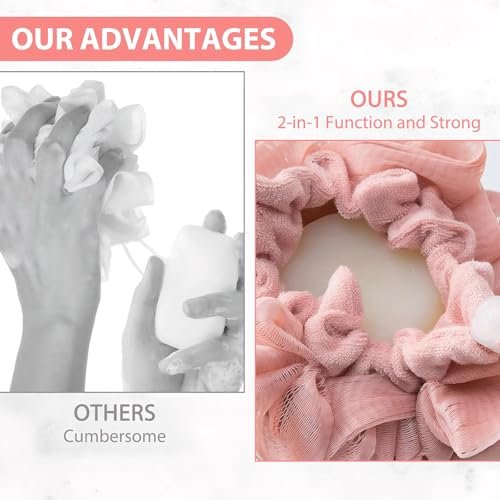 3 PCS Bar Soap Loofah Pouch - 2 in 1 Drawstring Loofah Soap Holder & Exfoliating Mesh Shower Ball for Cleansing and Smooth Skin (Beige+Grey+Pink) - görsel 10