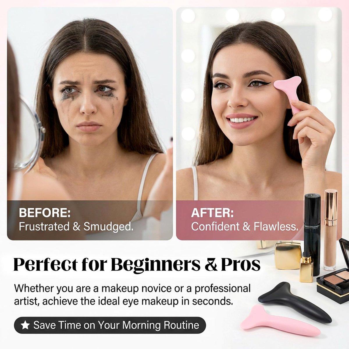 2-Pack Silicone Mascara Shields - Reusable Eyeliner Stencils & Eyeshadow Applicator Guide for Beginners & Pros Avelisse