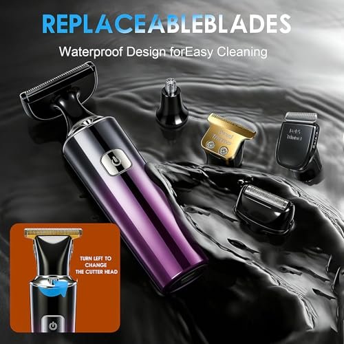 Back Shaver for Men with LED Display - 5 in 1 Rechargeable Body Groomer, Long Handle, Safety Lock, IPX7 Waterproof, Purple Avelisse