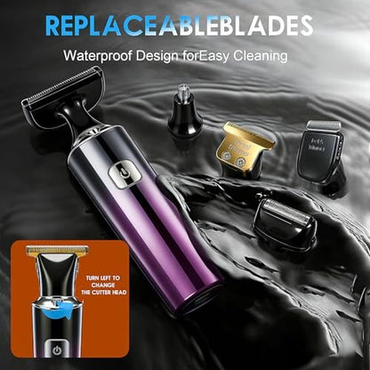 Back Shaver for Men with LED Display - 5 in 1 Rechargeable Body Groomer, Long Handle, Safety Lock, IPX7 Waterproof, Purple Avelisse