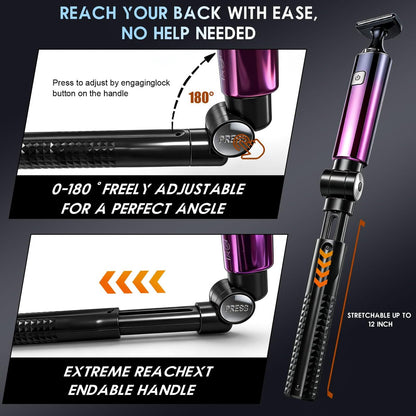 Back Shaver for Men with LED Display - 5 in 1 Rechargeable Body Groomer, Long Handle, Safety Lock, IPX7 Waterproof, Purple Avelisse