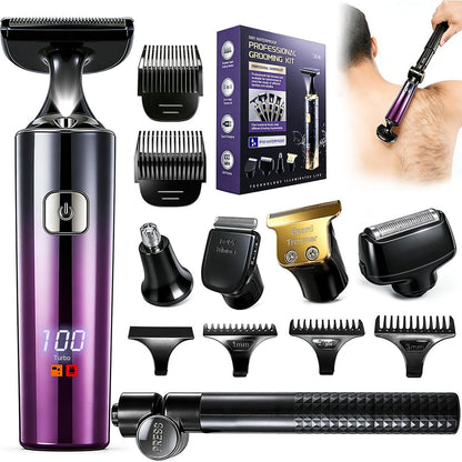 Back Shaver for Men with LED Display - 5 in 1 Rechargeable Body Groomer, Long Handle, Safety Lock, IPX7 Waterproof, Purple Avelisse
