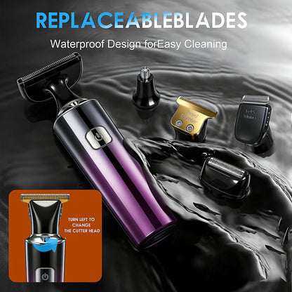 Back Shaver for Men with LED Display - 5 in 1 Rechargeable Body Groomer, Long Handle, Safety Lock, IPX7 Waterproof, Purple Avelisse
