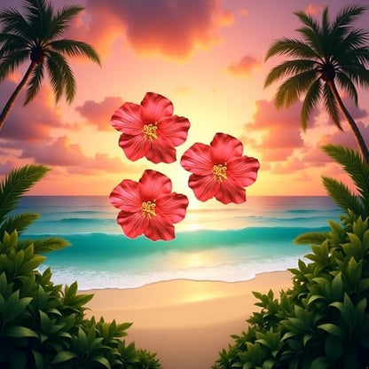 Red Hawaiian Flower Hair Clips (3-Pack) – 8 cm Fabric Bohemian Hair Accessories for Women, Dancers, Bridal, Wedding, Beach & Party