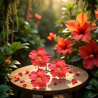Red Hawaiian Flower Hair Clips (3-Pack) – 8 cm Fabric Bohemian Hair Accessories for Women, Dancers, Bridal, Wedding, Beach & Party
