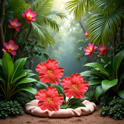 Red Hawaiian Flower Hair Clips (3-Pack) – 8 cm Fabric Bohemian Hair Accessories for Women, Dancers, Bridal, Wedding, Beach & Party
