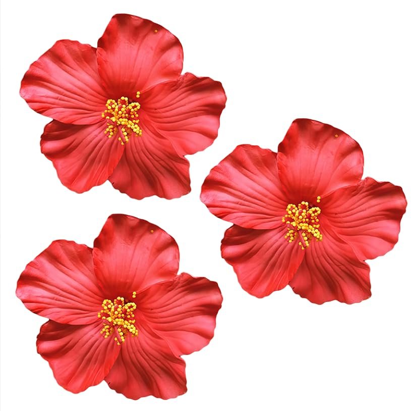 Red Hawaiian Flower Hair Clips (3-Pack) – 8 cm Fabric Bohemian Hair Accessories for Women, Dancers, Bridal, Wedding, Beach & Party - görsel 1