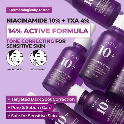 YUFUY Niacinamide 10 + TXA 4 Serum for Face - Korean Glass Skin Centella Dark Spot Corrector, Tranexamic Acid for Uneven Skin Tone & Pore Care, Sensitive Skin (30ml)
