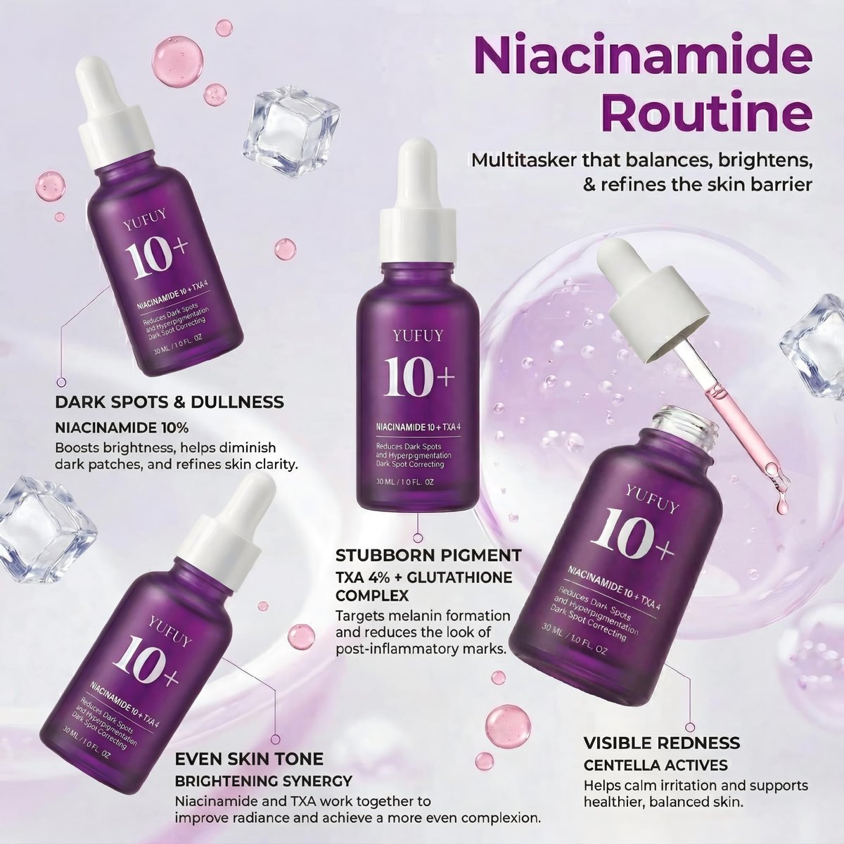 YUFUY Niacinamide 10 + TXA 4 Serum for Face - Korean Glass Skin Centella Dark Spot Corrector, Tranexamic Acid for Uneven Skin Tone & Pore Care, Sensitive Skin (30ml) - görsel 9