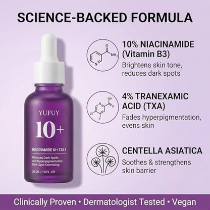 YUFUY Niacinamide 10 + TXA 4 Serum for Face - Korean Glass Skin Centella Dark Spot Corrector, Tranexamic Acid for Uneven Skin Tone & Pore Care, Sensitive Skin (30ml)