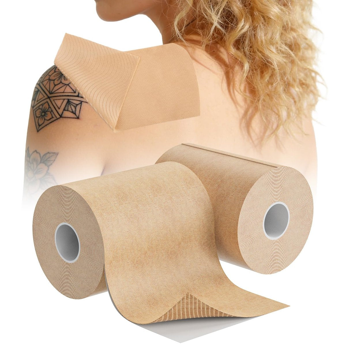 Waterproof & Sweat-Resistant Tattoo Cover Up Tape – Light Tan Skin Tone, 2 Rolls, 4"x16.4ft, Cuttable Cover Up Patches for Tattoos, Scars & Birthmarks Avelisse