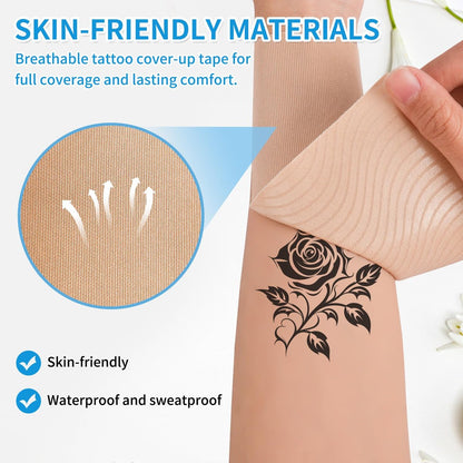 Waterproof & Sweat-Resistant Tattoo Cover Up Tape – Light Tan Skin Tone, 2 Rolls, 4"x16.4ft, Cuttable Cover Up Patches for Tattoos, Scars & Birthmarks Avelisse