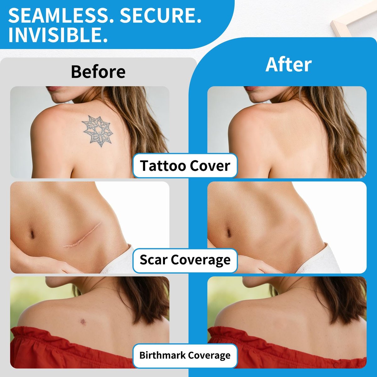 Waterproof & Sweat-Resistant Tattoo Cover Up Tape – Light Tan Skin Tone, 2 Rolls, 4"x16.4ft, Cuttable Cover Up Patches for Tattoos, Scars & Birthmarks Avelisse