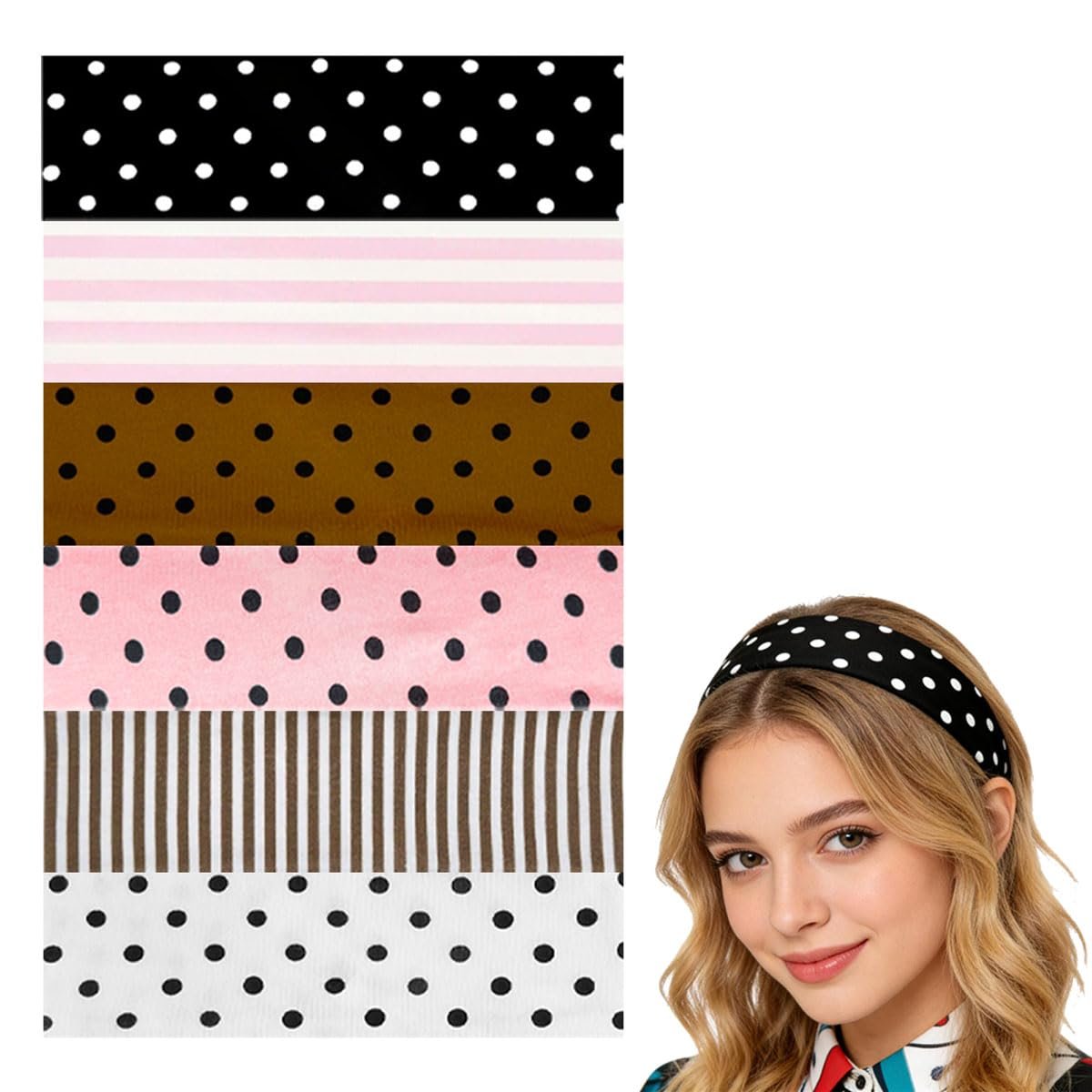 PRELITER Polka Dot Headband for Women 6 Pack - Elastic Yoga Sport Headbands - Stay in Place, Multicolor Avelisse