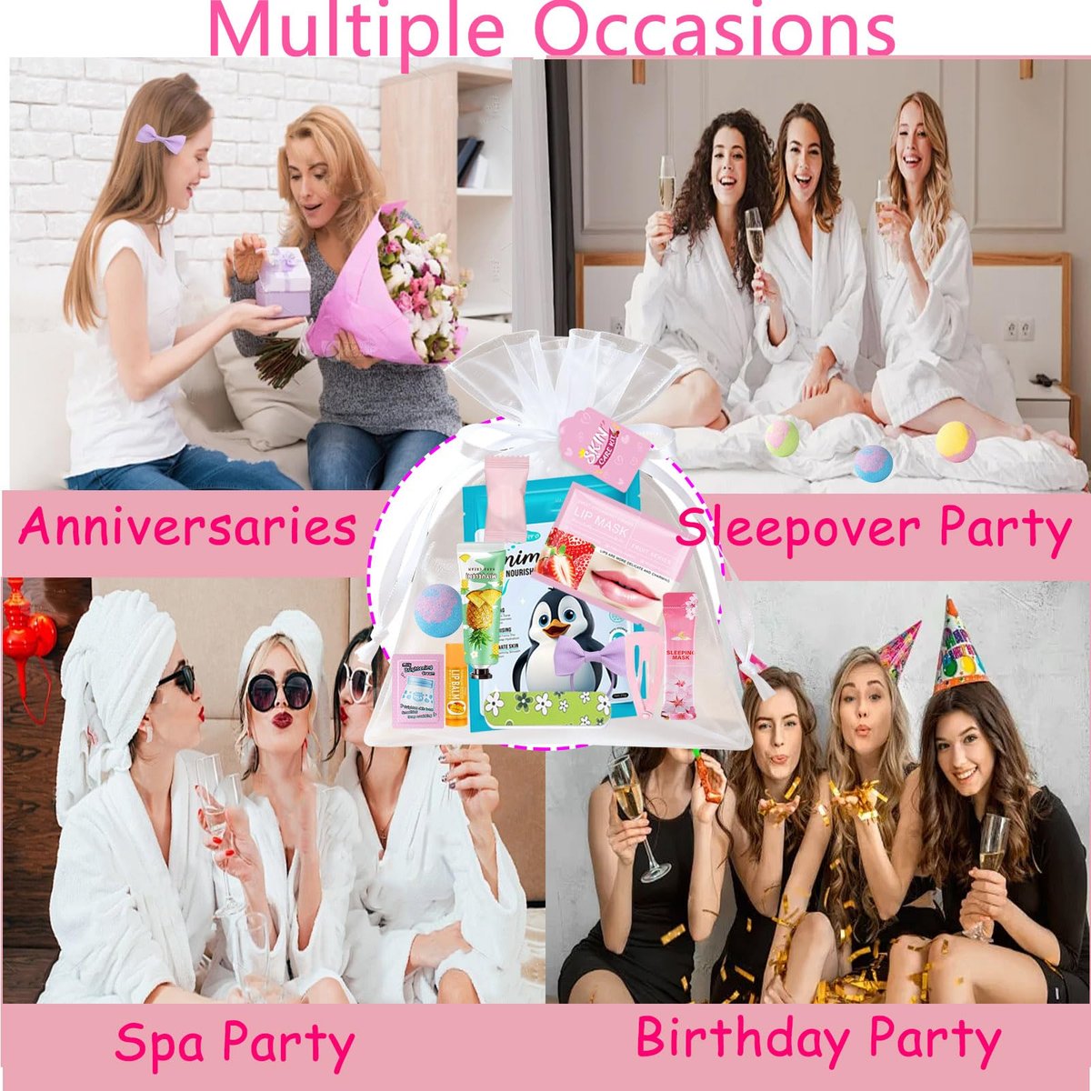 224PCS Spa Party Supplies for Girls - Complete Facial Skin Care Set with Face Masks, Hand Cream, Lip Mask, Foot Bath Bombs, and Face Cream for Birthday Sleepover Parties Avelisse