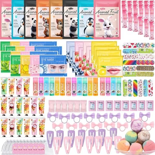 224PCS Spa Party Supplies for Girls - Complete Facial Skin Care Set with Face Masks, Hand Cream, Lip Mask, Foot Bath Bombs, and Face Cream for Birthday Sleepover Parties Avelisse
