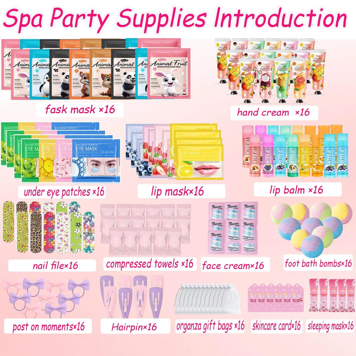 224PCS Spa Party Supplies for Girls - Complete Facial Skin Care Set with Face Masks, Hand Cream, Lip Mask, Foot Bath Bombs, and Face Cream for Birthday Sleepover Parties Avelisse