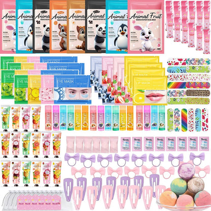224PCS Spa Party Supplies for Girls - Complete Facial Skin Care Set with Face Masks, Hand Cream, Lip Mask, Foot Bath Bombs, and Face Cream for Birthday Sleepover Parties Avelisse