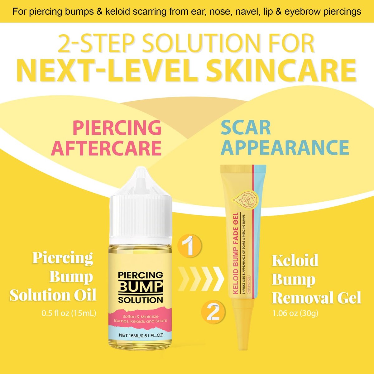 2-Step Piercing Bump Solution: Treatment Oil + Keloid Bump Removal Gel – Professional Aftercare for Nose, Ear & Body Piercings | Effectively Shrinks & Softens Bumps and Scars Avelisse