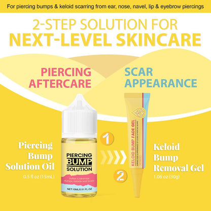2-Step Piercing Bump Solution: Treatment Oil + Keloid Bump Removal Gel – Professional Aftercare for Nose, Ear & Body Piercings | Effectively Shrinks & Softens Bumps and Scars Avelisse