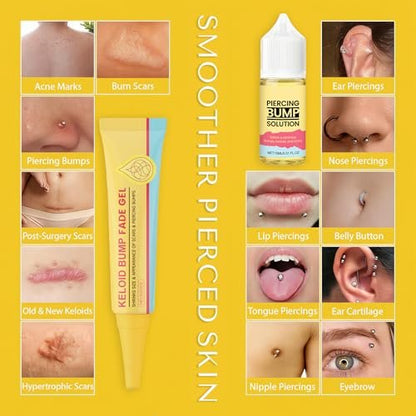 2-Step Piercing Bump Solution: Treatment Oil + Keloid Bump Removal Gel – Professional Aftercare for Nose, Ear & Body Piercings | Effectively Shrinks & Softens Bumps and Scars Avelisse