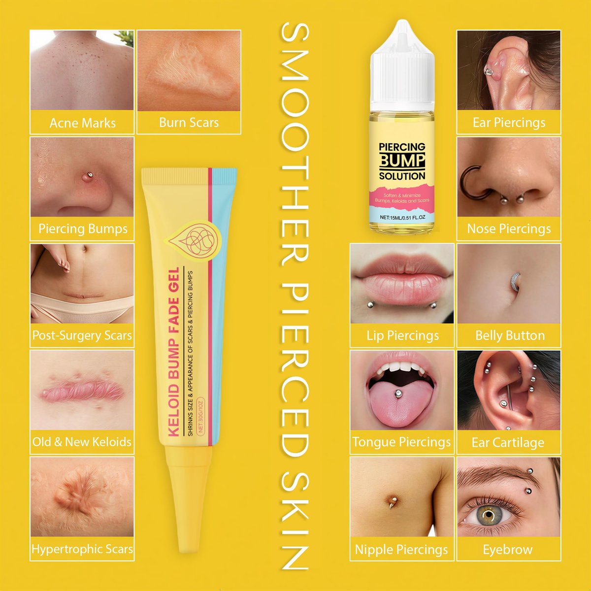 2-Step Piercing Bump Solution: Treatment Oil + Keloid Bump Removal Gel – Professional Aftercare for Nose, Ear & Body Piercings | Effectively Shrinks & Softens Bumps and Scars Avelisse