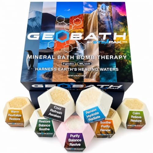 GeoBath Magnesium & Epsom Salt Natural Mineral Bath Bombs – XL 180g – Dye & Fragrance Free – Muscle Relief & Skin Care – Inspired by Healing Hot Springs – 7 Pack Avelisse