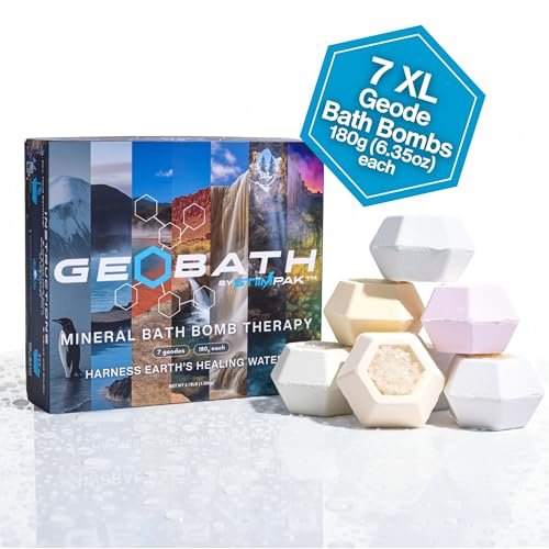 GeoBath Magnesium & Epsom Salt Natural Mineral Bath Bombs – XL 180g – Dye & Fragrance Free – Muscle Relief & Skin Care – Inspired by Healing Hot Springs – 7 Pack Avelisse