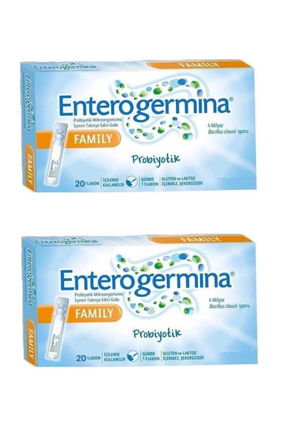 Enterogermina Family 20 Vials - Pack of 2 (Total 40 Vials) | Probiotic Supplement for Gut Health Avelisse
