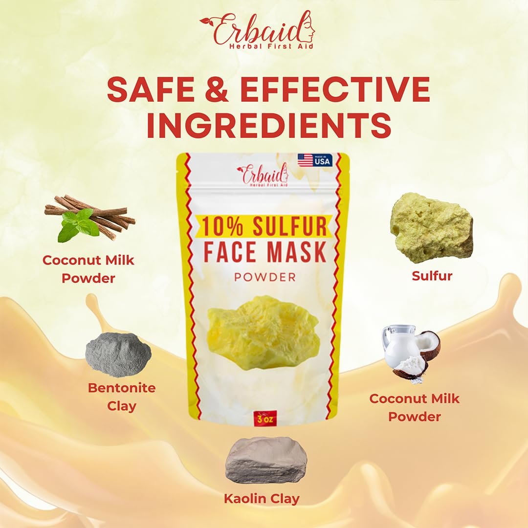 Sulfur Face Mask – All Natural Brightening Facial Clay Mask Powder for Oily & Blemish-Prone Skin, Sulfur & Bentonite Clay, 3 oz, Made in USA - görsel 10