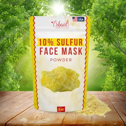 Sulfur Face Mask – All Natural Brightening Facial Clay Mask Powder for Oily & Blemish-Prone Skin, Sulfur & Bentonite Clay, 3 oz, Made in USA