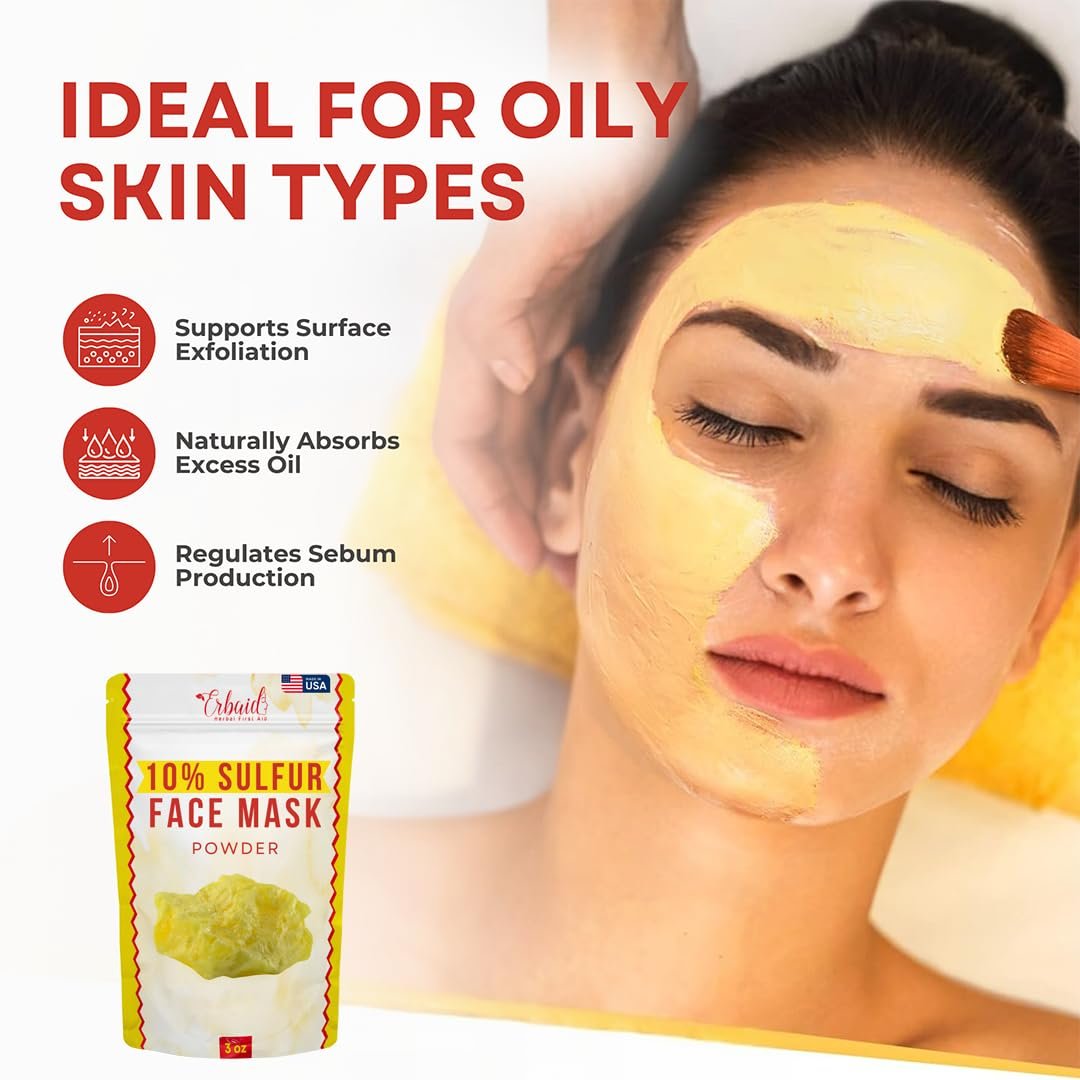 Sulfur Face Mask – All Natural Brightening Facial Clay Mask Powder for Oily & Blemish-Prone Skin, Sulfur & Bentonite Clay, 3 oz, Made in USA - görsel 6