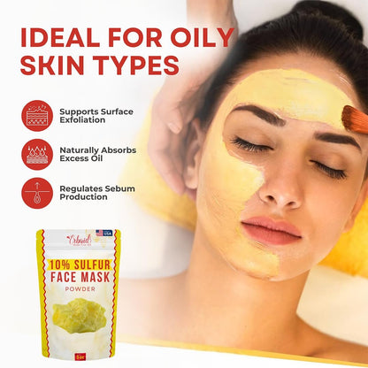 Sulfur Face Mask – All Natural Brightening Facial Clay Mask Powder for Oily & Blemish-Prone Skin, Sulfur & Bentonite Clay, 3 oz, Made in USA