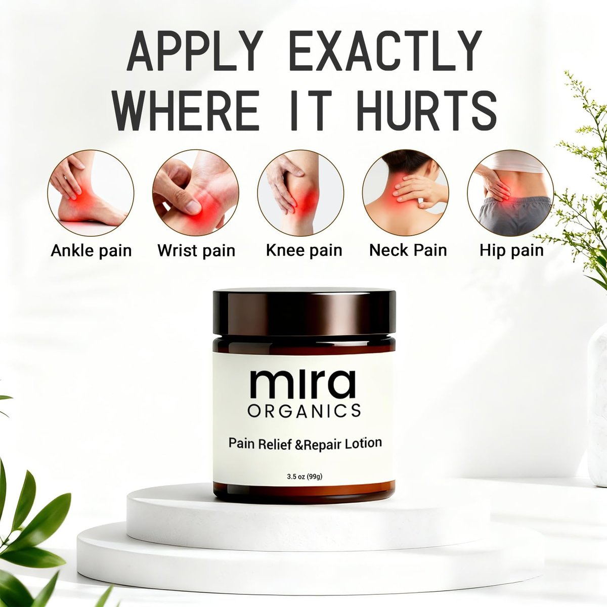 Mira Natural Relief & Repair Lotion – Fast-Absorbing, Non-Greasy Formula for Muscle & Joint Discomfort with Botanical Blend & Moisturizing Care for All Skin Types (3.5 Fl Oz) Avelisse